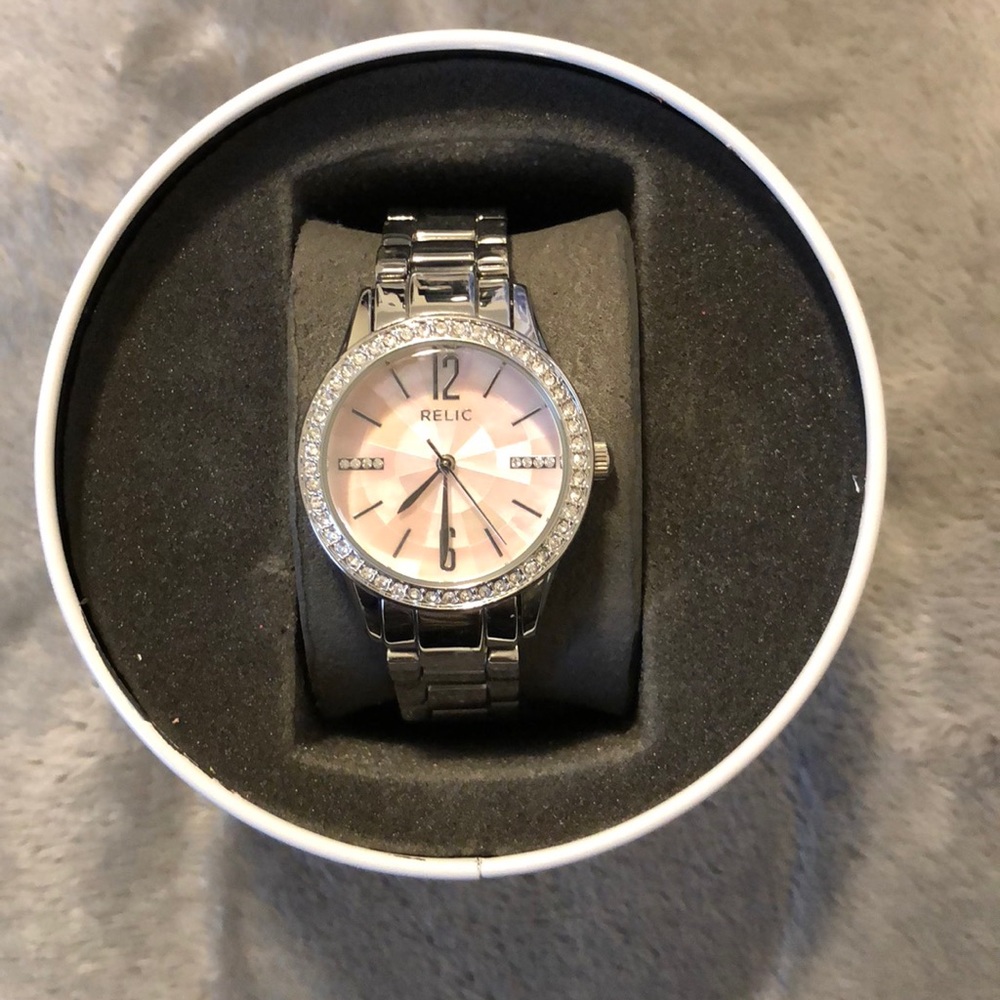 Relic Silver Watch with Stone face